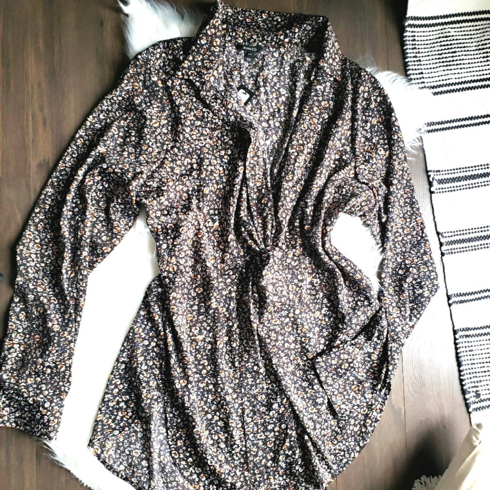 NWT RW&CO Long-sleeve Floral Front Knot Blouse Size XL